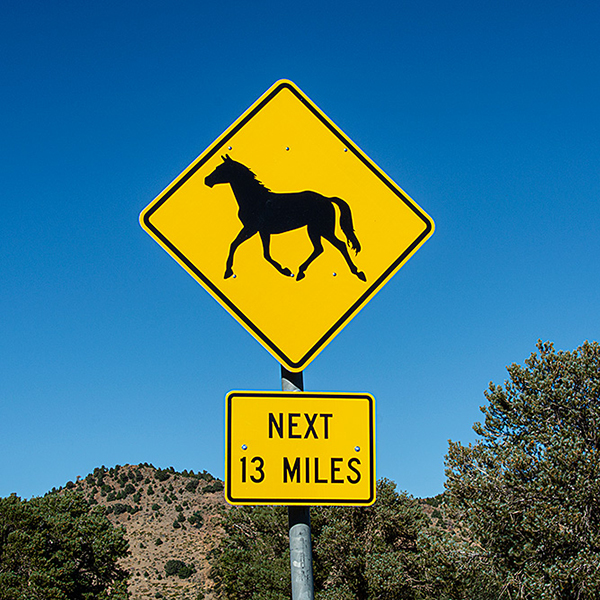 USA, Nevada, Straßenschild Pferde